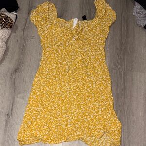 SHEIN Yellow Floral Tie-Front Mini Dress